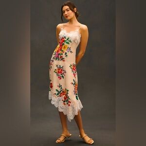 Anthropologie Sleeveless V-Neck Lace Slip Midi Dress